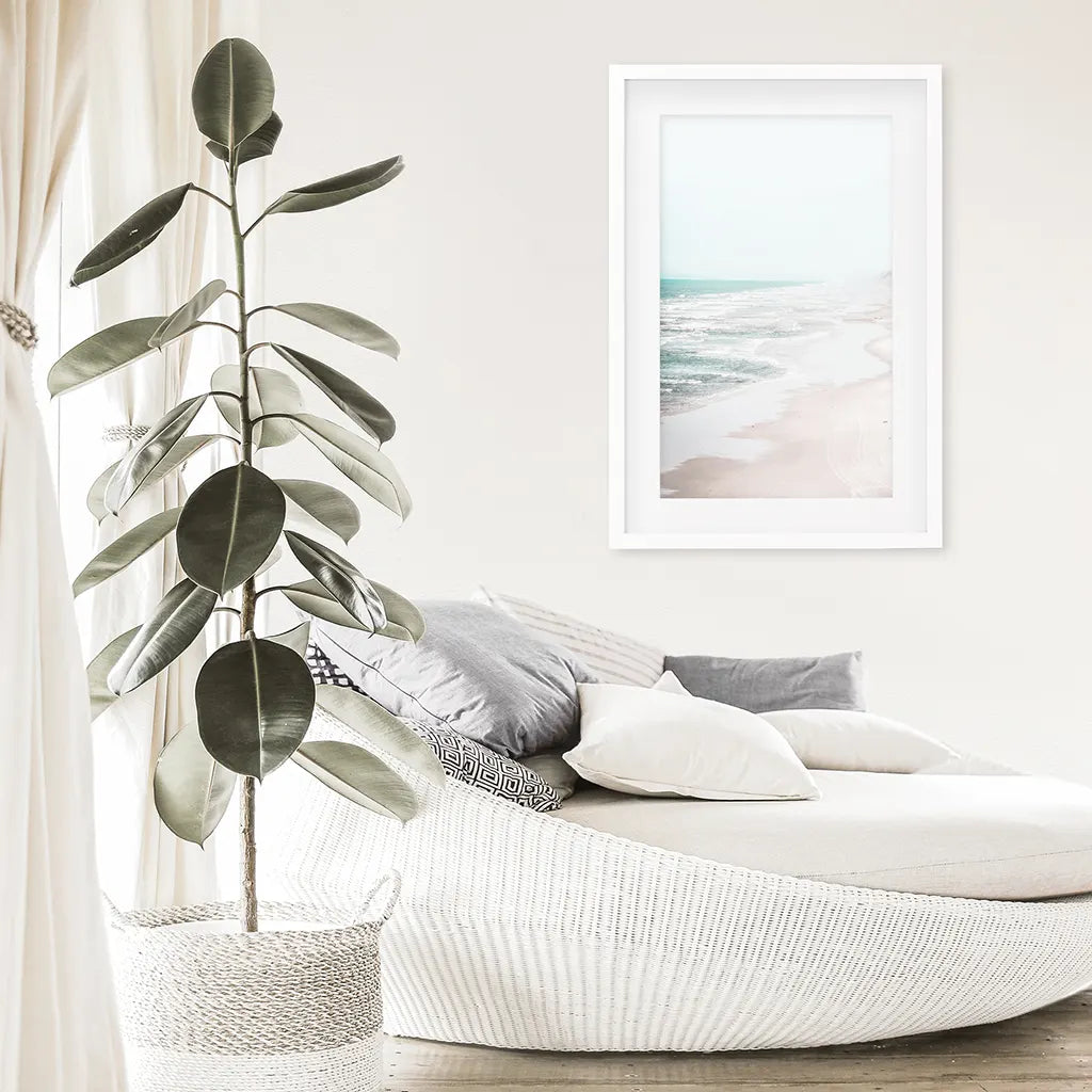 Beige Coastal Ocean Waves Wall Art Print, Beach Decor