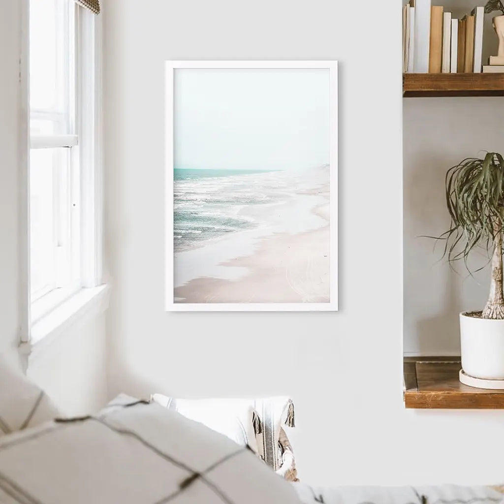 Beige Coastal Ocean Waves Wall Art Print, Beach Decor