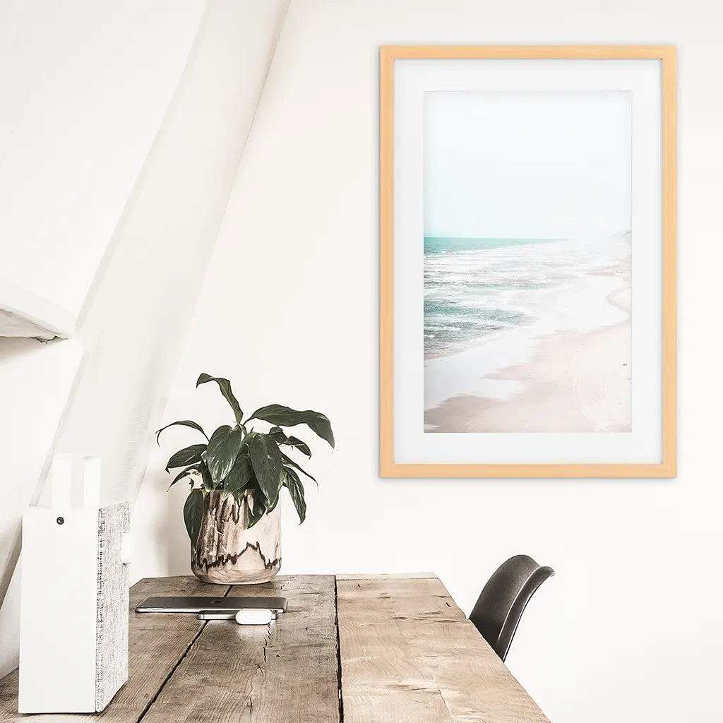 Beige Coastal Ocean Waves Wall Art Print, Beach Decor