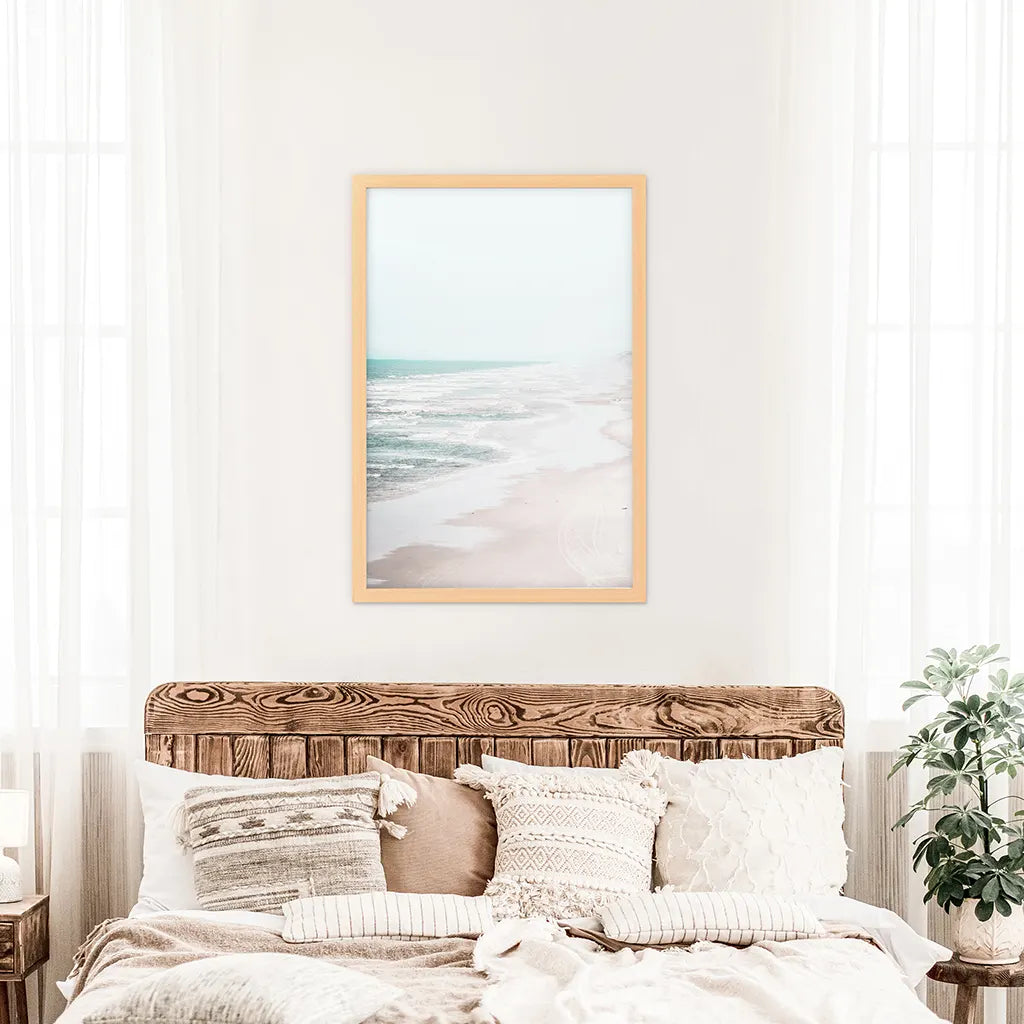 Beige Coastal Ocean Waves Wall Art Print, Beach Decor