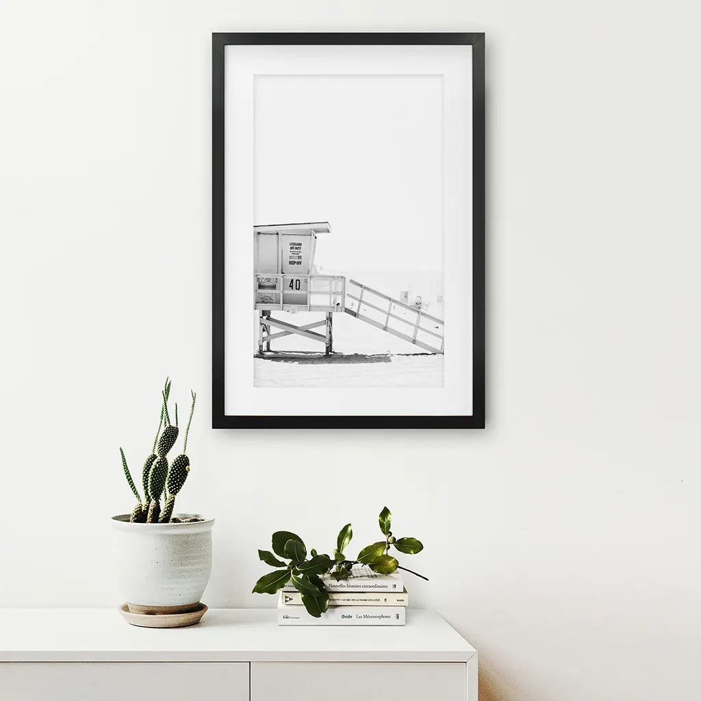 Black and White Lifeguard Tower Poster - Coastal Wall Art