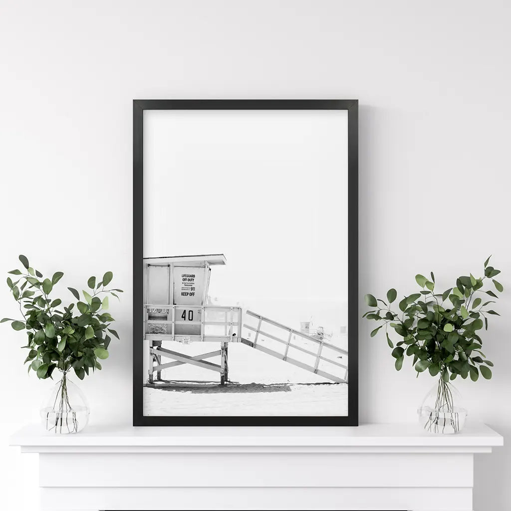 Black and White Lifeguard Tower Poster - Coastal Wall Art