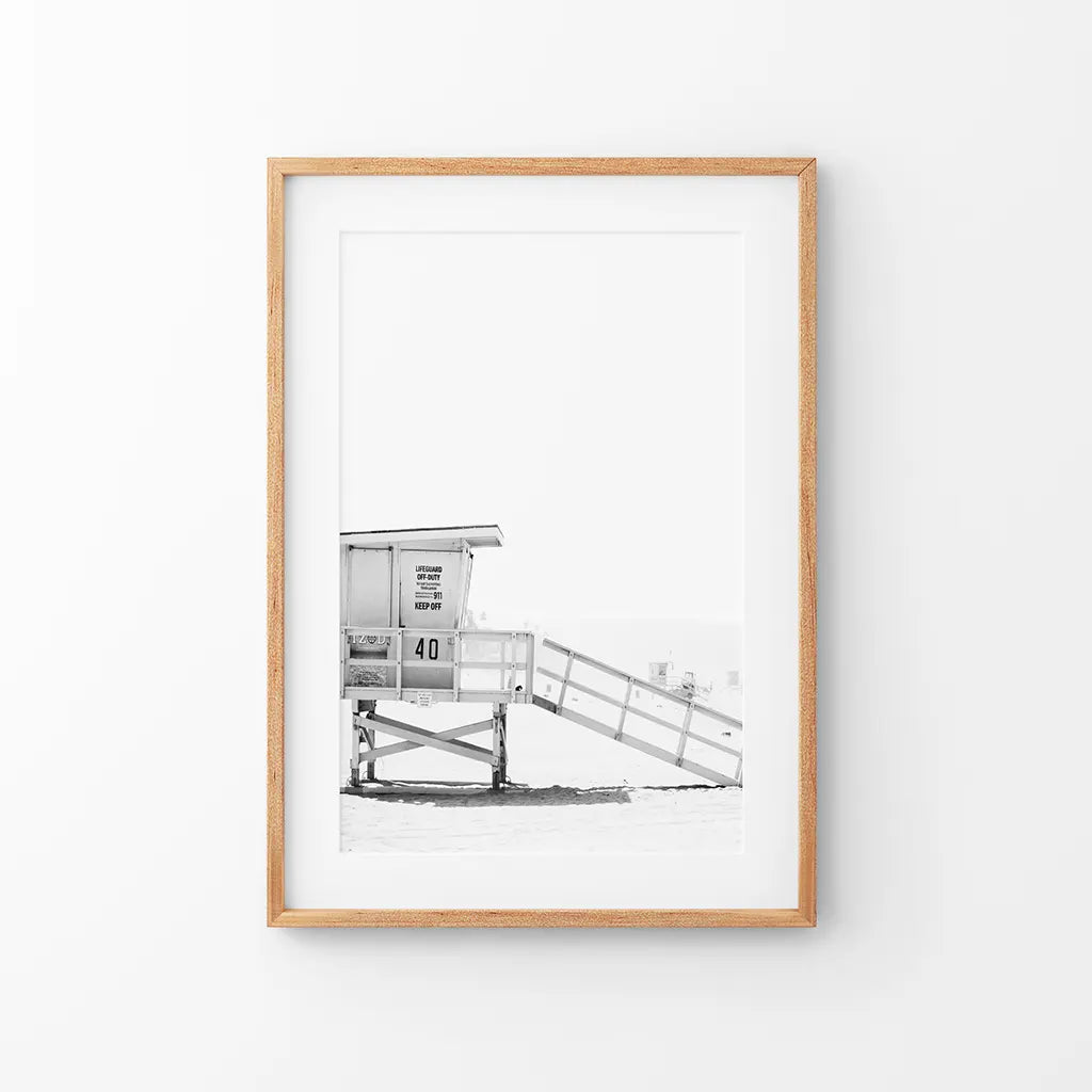 Black and White Lifeguard Tower Poster - Coastal Wall Art