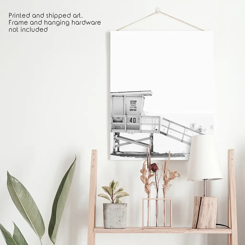 Black and White Lifeguard Tower Poster - Coastal Wall Art
