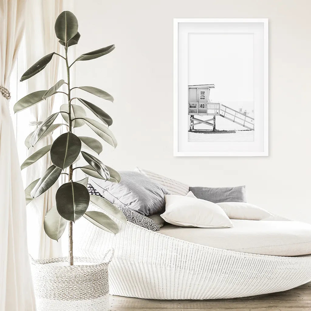 Black and White Lifeguard Tower Poster - Coastal Wall Art