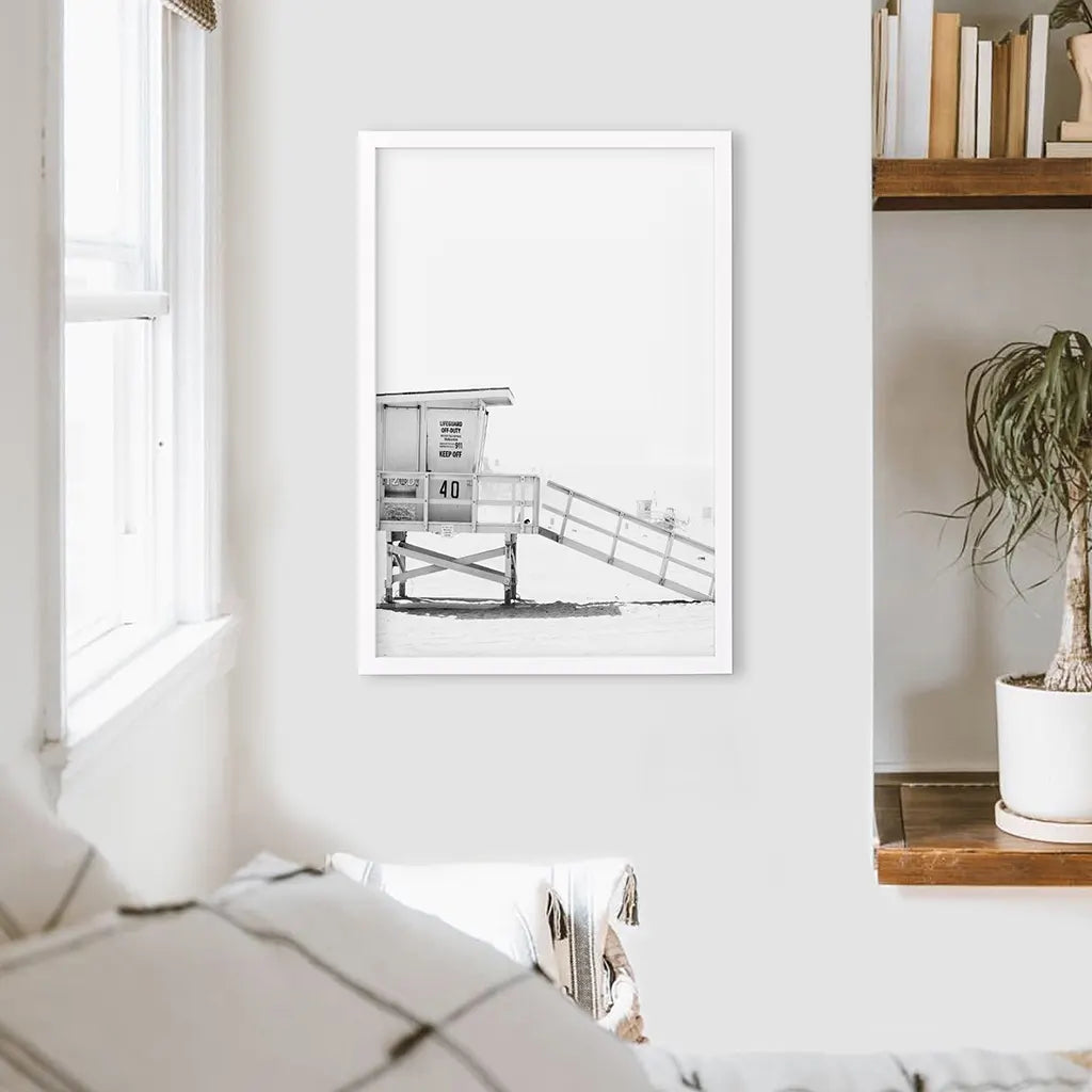 Black and White Lifeguard Tower Poster - Coastal Wall Art