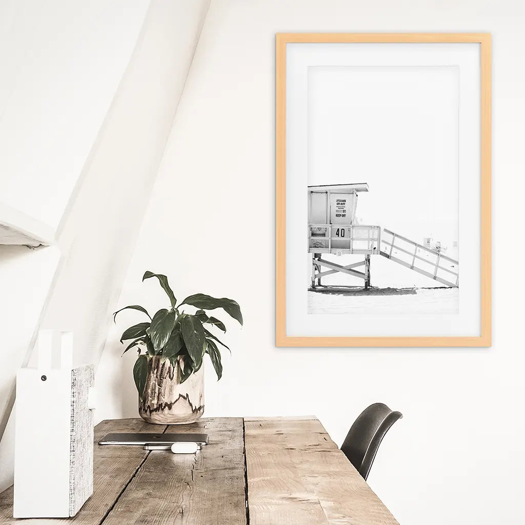 Black and White Lifeguard Tower Poster - Coastal Wall Art