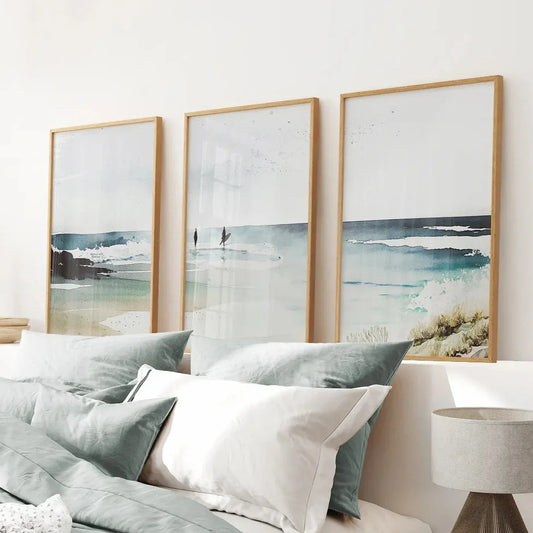 Navy blue coastal wall art set of 3 beach house prints