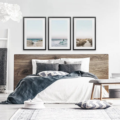Ocean Surf Wall Art Set, 3 Piece Blue Waves and Beach Path