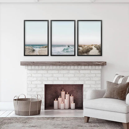 Ocean Surf Wall Art Set, 3 Piece Blue Waves and Beach Path