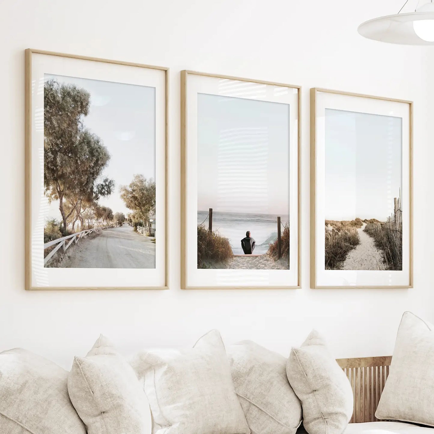 Surfer Beach Wall Art Set of 3. Coastal Triptych