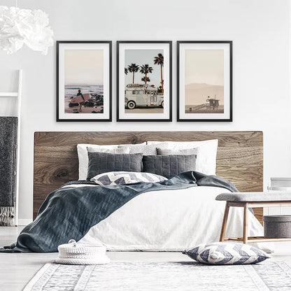 Beige Surf Coastal Wall Art Set of 3 - Surfboard, Ocean, Lifeguard