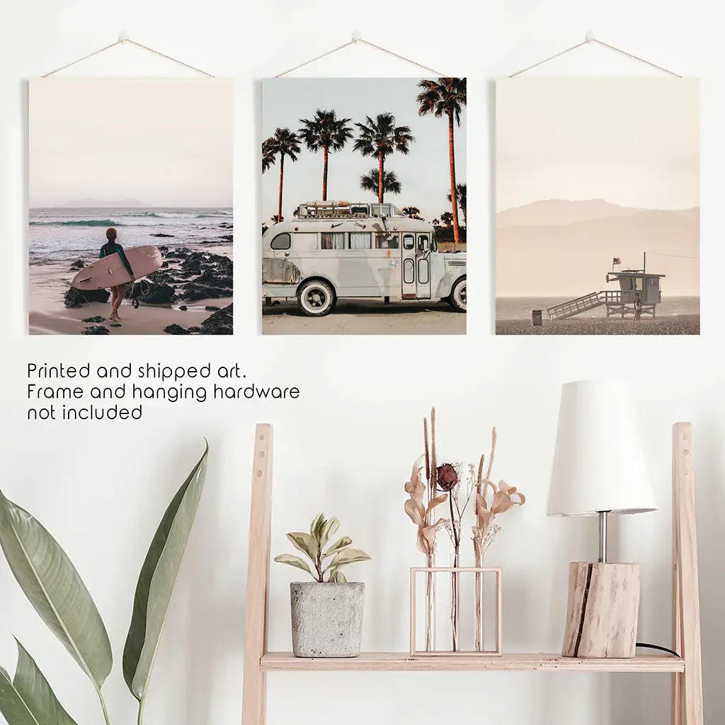 Beige Surf Coastal Wall Art Set of 3 - Surfboard, Ocean, Lifeguard