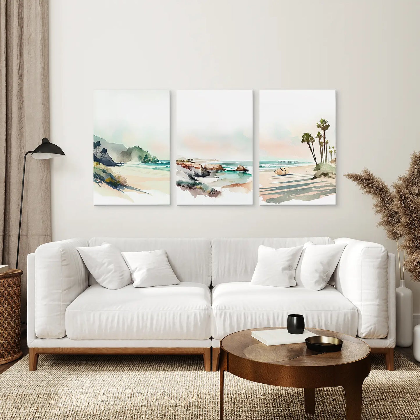 Tropical Beach Wall Art Set of 3 Watercolor Ocean Prints