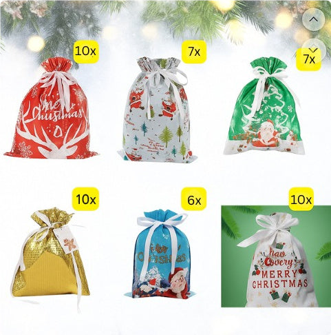 Collection of Christmas-themed gift bags with varying designs and quantities indicated.