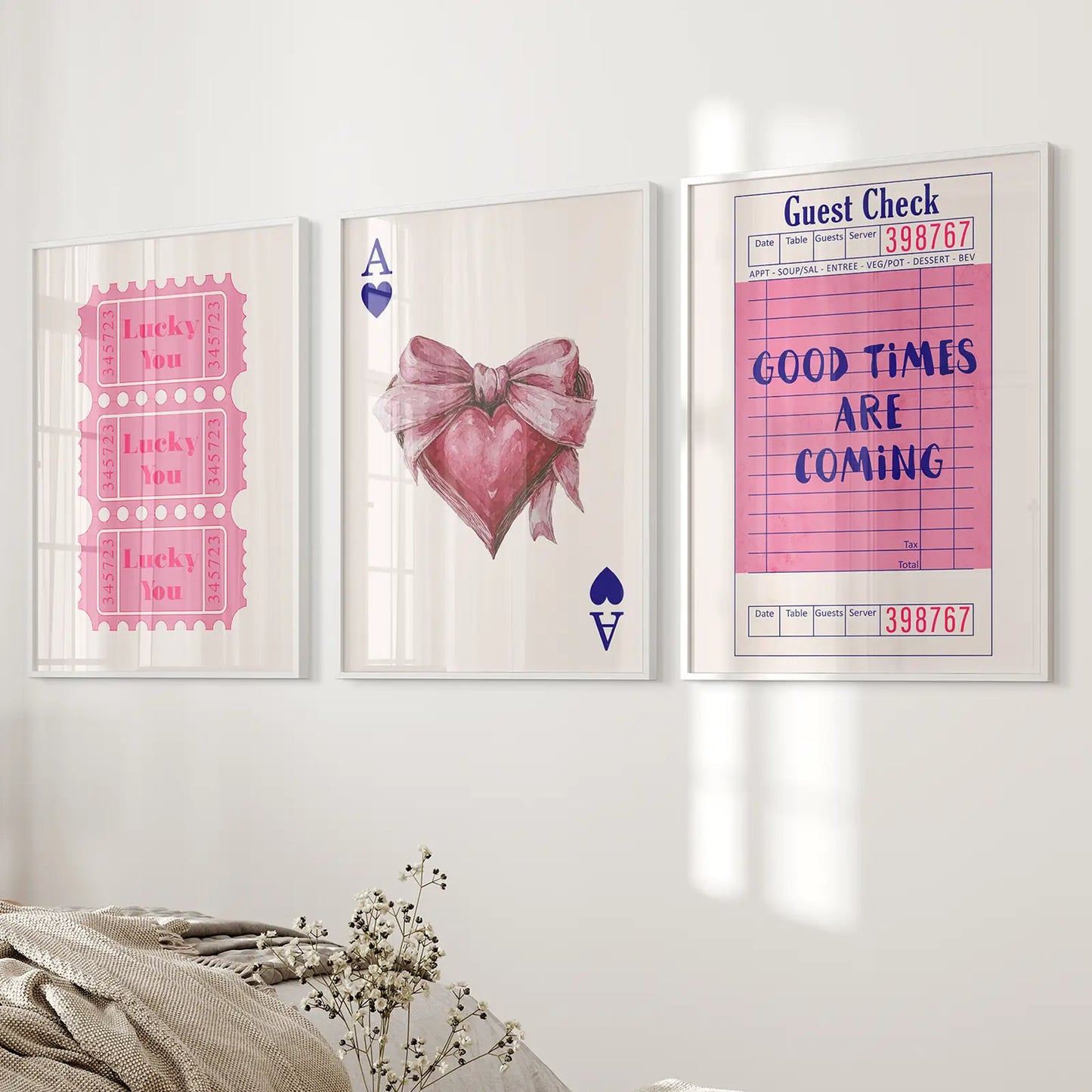 Preppy Pink Girly Wall Art Set of 3 Posters