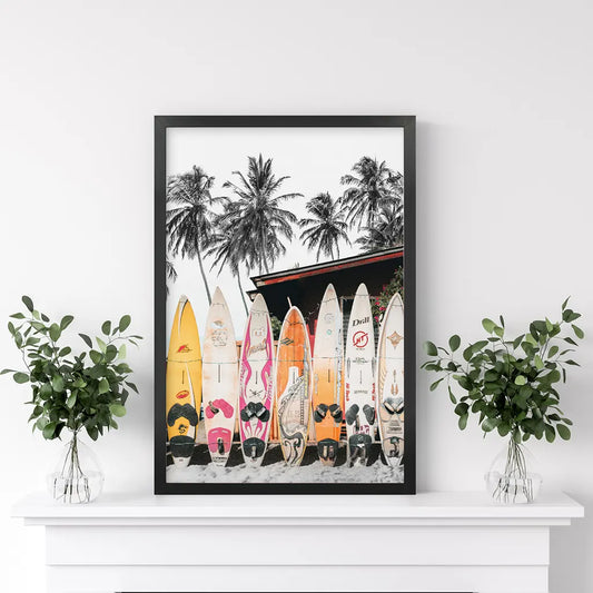 Tropical Surfboard Wall Art - California Beach Life Print