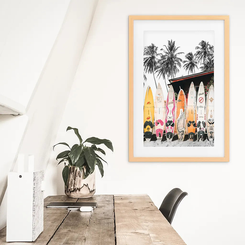Tropical Surfboard Wall Art - California Beach Life Print