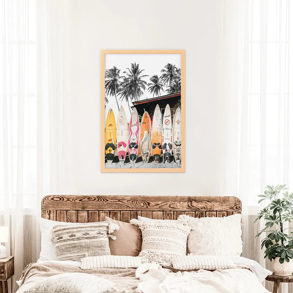 Tropical Surfboard Wall Art - California Beach Life Print