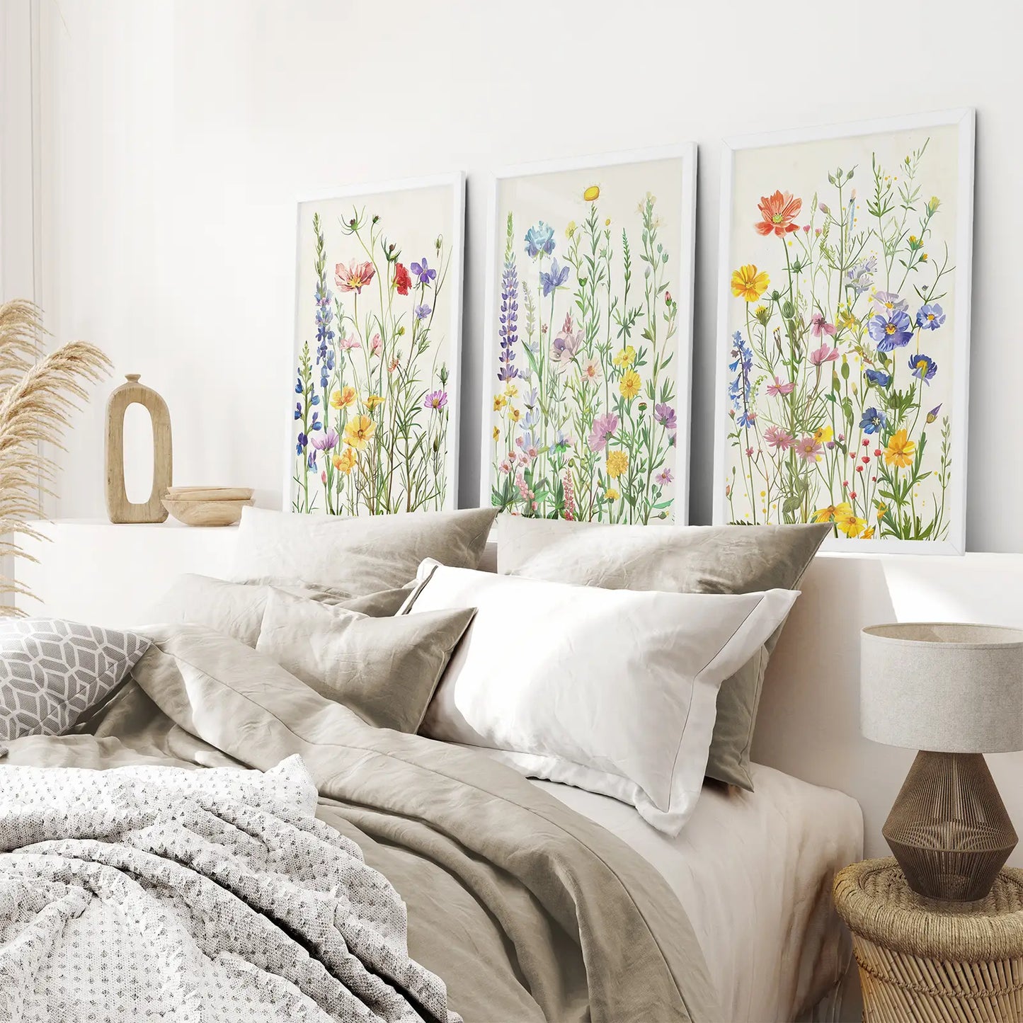 Wildflower Wall Art Set of 3 Watercolor Floral Prints