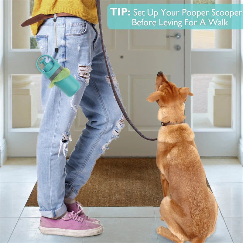 Compact bottle-shaped dog poop scooper for walks