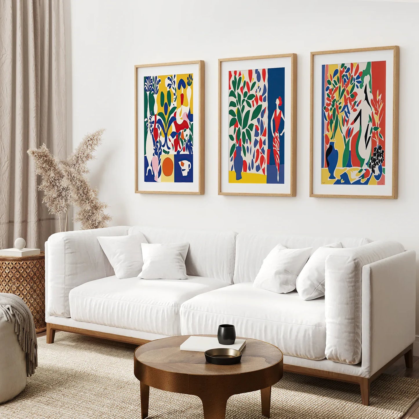 Modern Colorful Floral Wall Art Set of 3 Prints