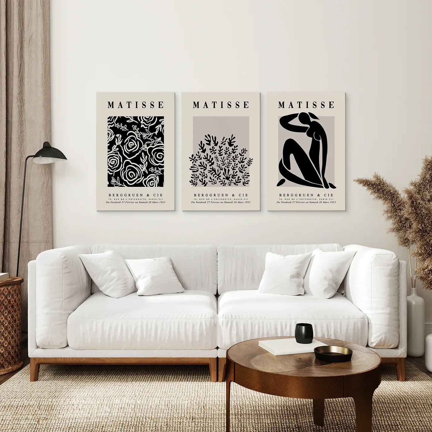 Black Beige Abstract Wall Art Set of 3 Vintage Prints