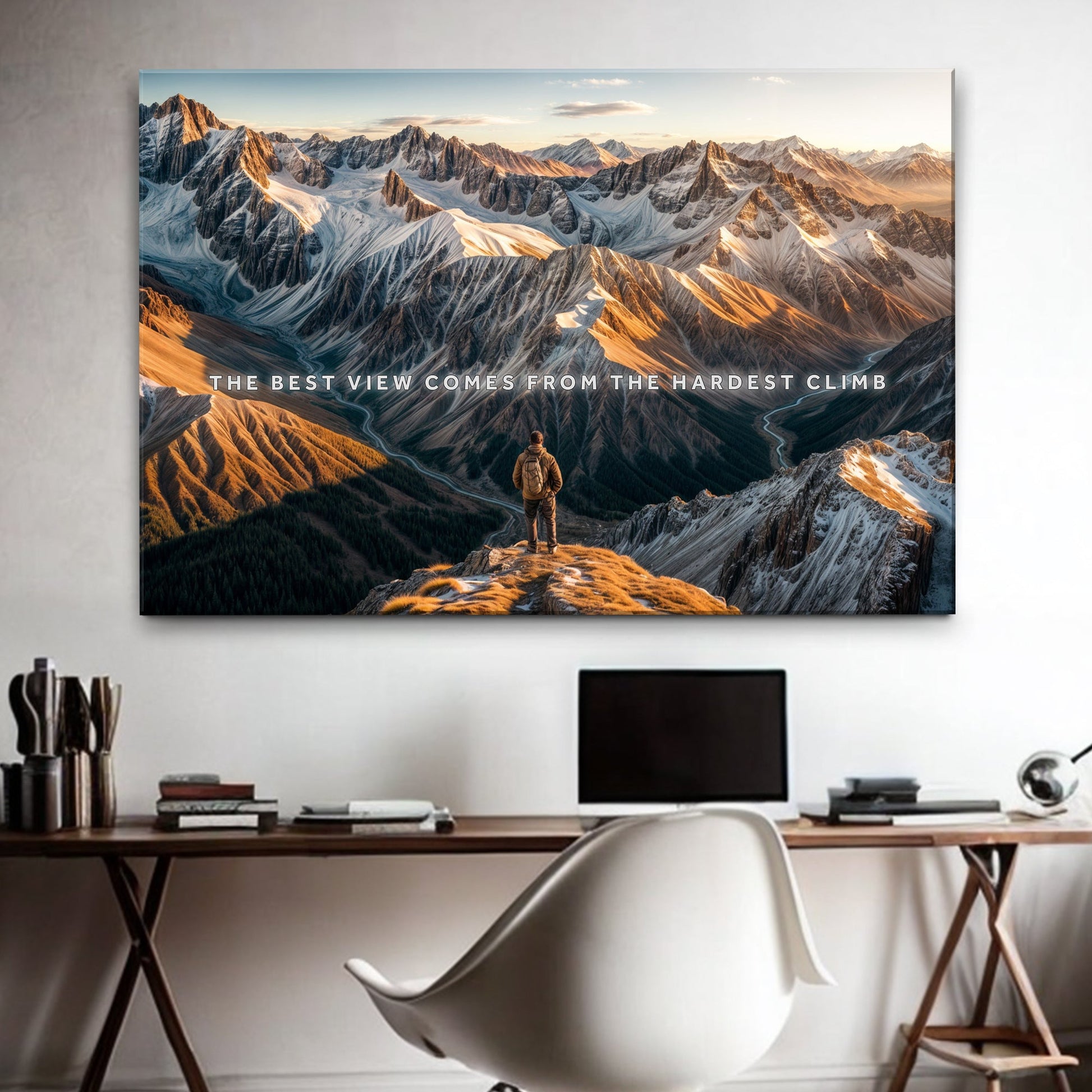 Summit mountain landscape canvas wall art with dramatic peaks and open skies