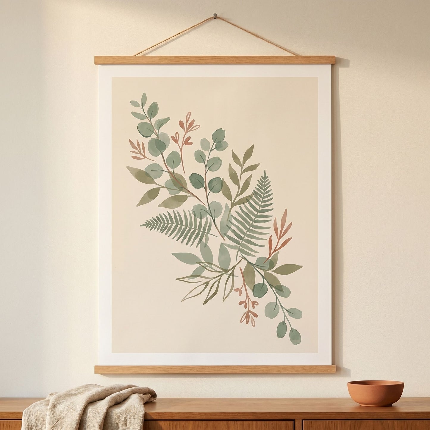 Sage Botanica Boho Botanical Print - 20x25 cm / 8x10″ / Museum-Quality Matte Paper Wooden Framed Poster - Black frame - Sparkycare