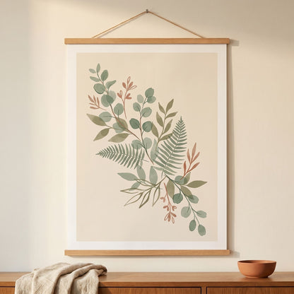Sage Botanica Boho Botanical Print - 20x25 cm / 8x10″ / Museum-Quality Matte Paper Wooden Framed Poster - Black frame - Sparkycare