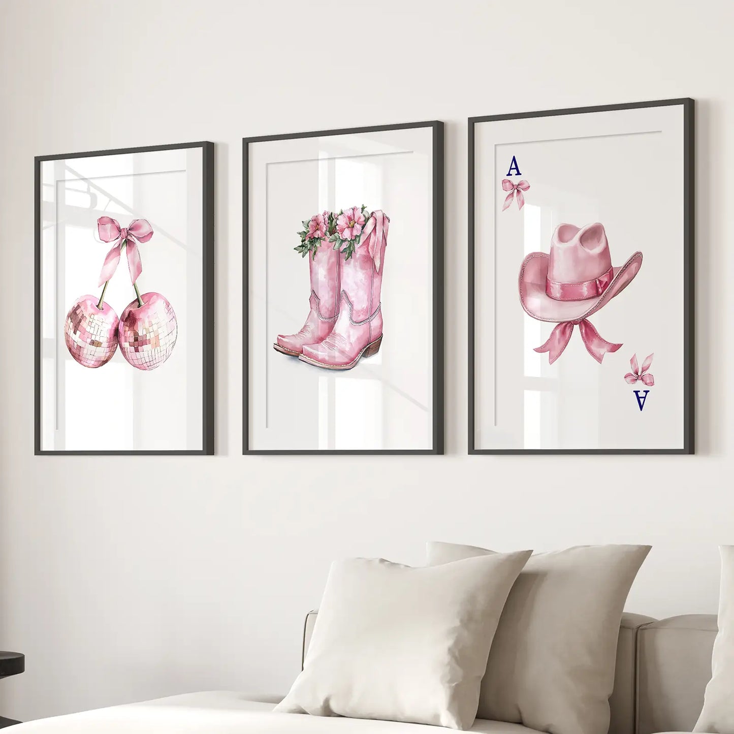 Cowgirl Hat and Boots Pink Wall Art Set of 3
