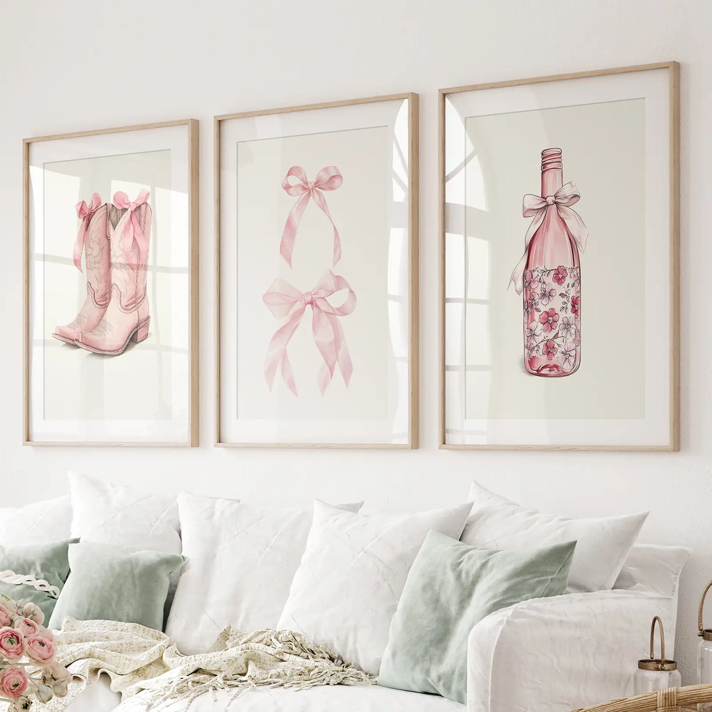 Preppy cowgirl boots western wall art poster set