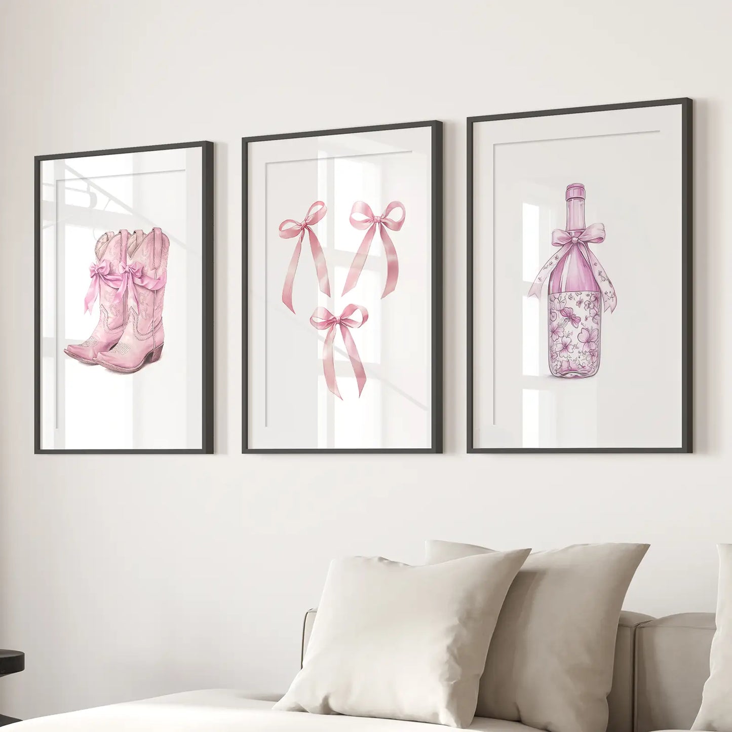 Pink Preppy Western Wall Art Set of 3 Prints Decor