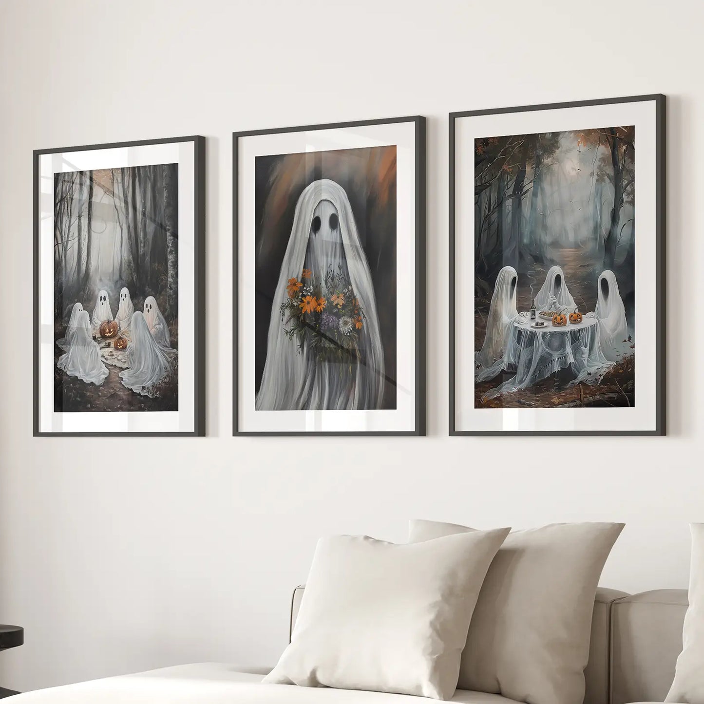 Moody Halloween Ghosts Wall Art Set of 3 Prints