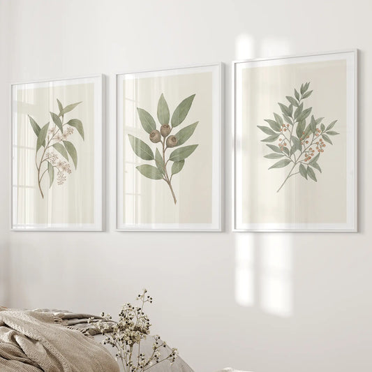 Vintage Neutral Botanical Gallery Wall Art Set of 3