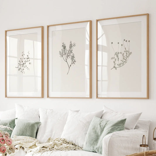 Vintage Flower Botanical Print Set of 3 Wall Decor