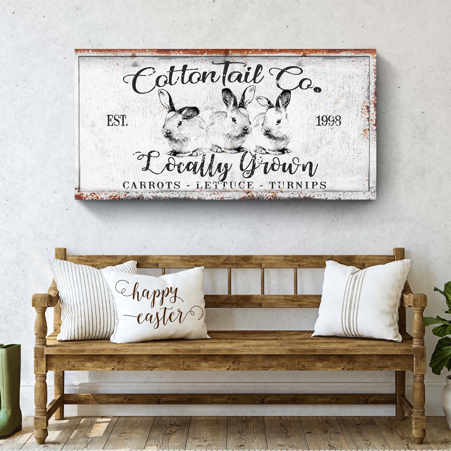 Vintage Peter Cottontail Easter canvas wall art with bunny and typography