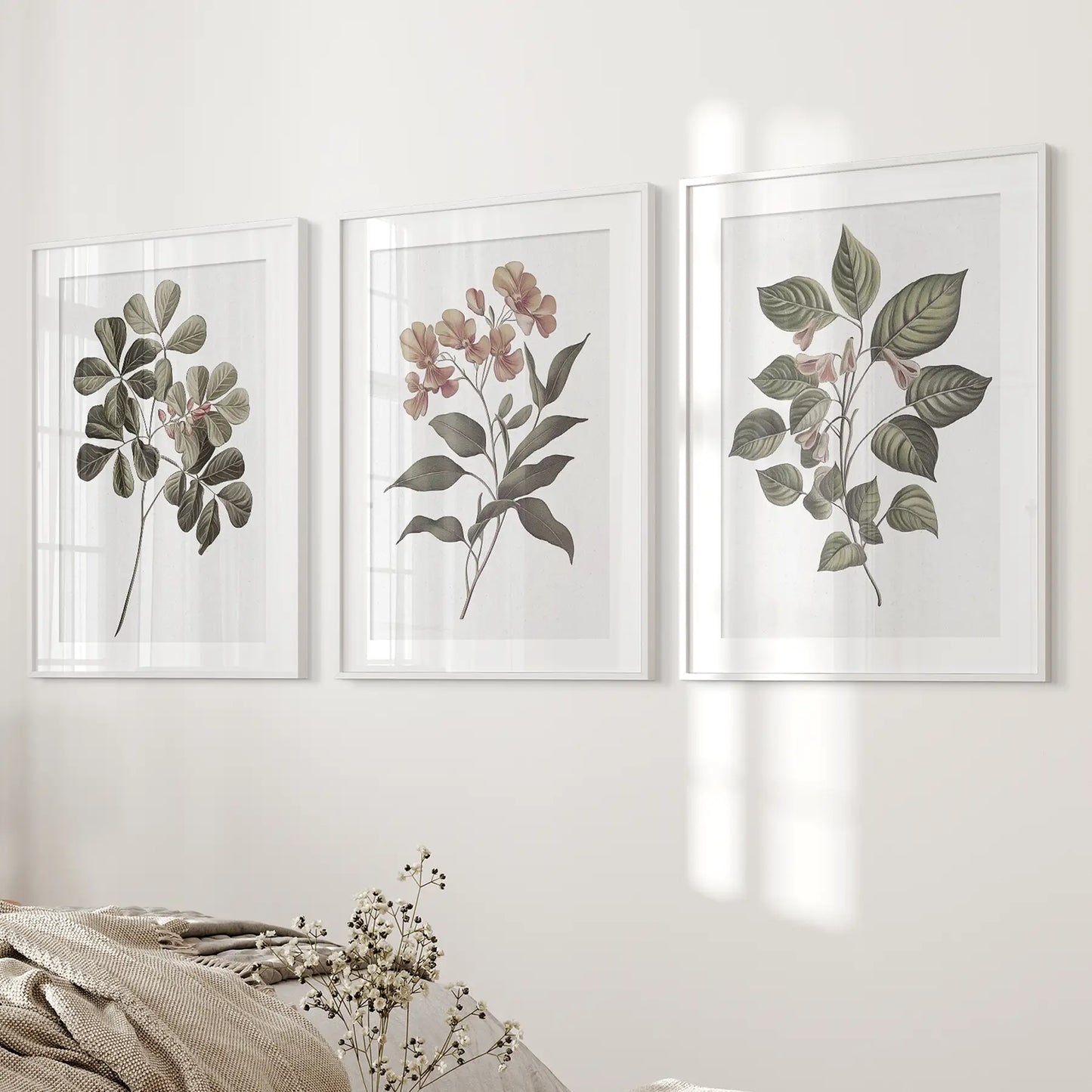 Rustic Botanical Vintage Flowers Wall Art Set