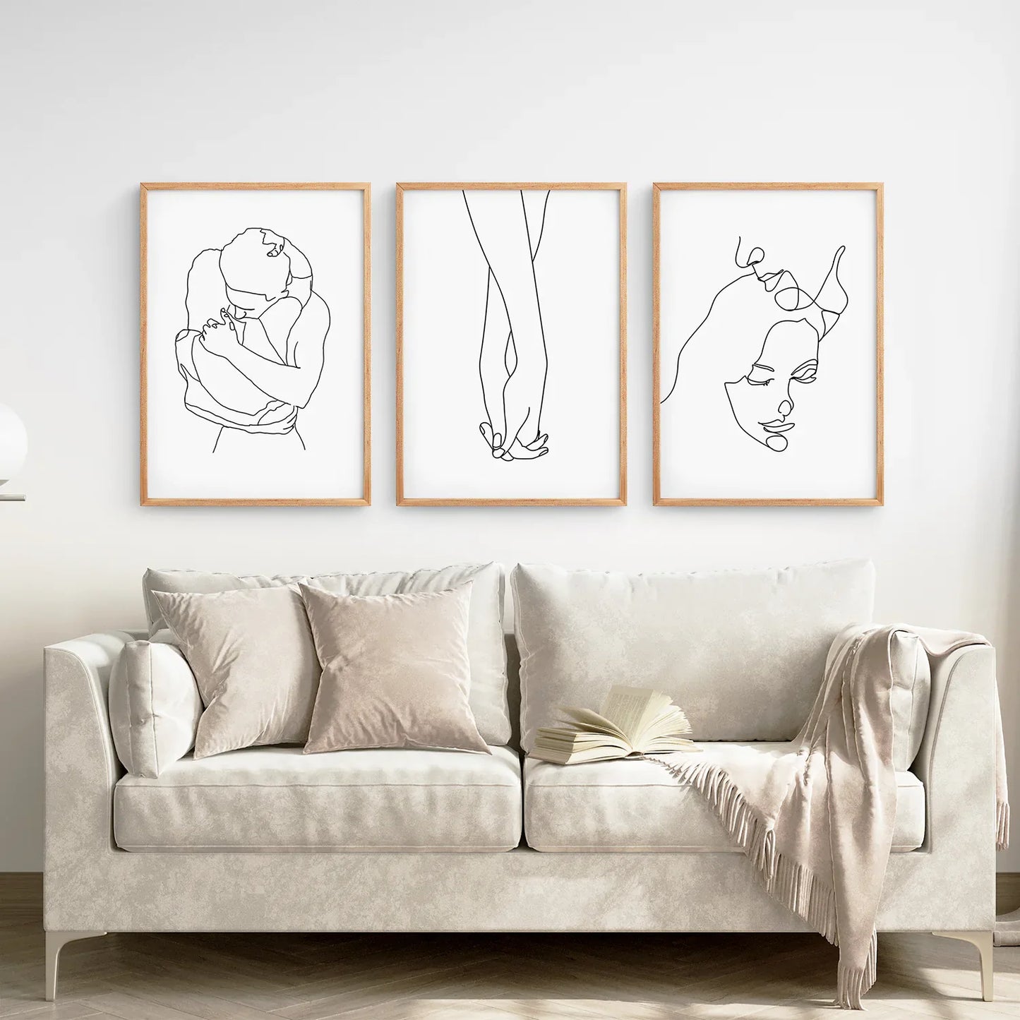Couple Line Art Wall Art Set of 3, Holding Hands Prints