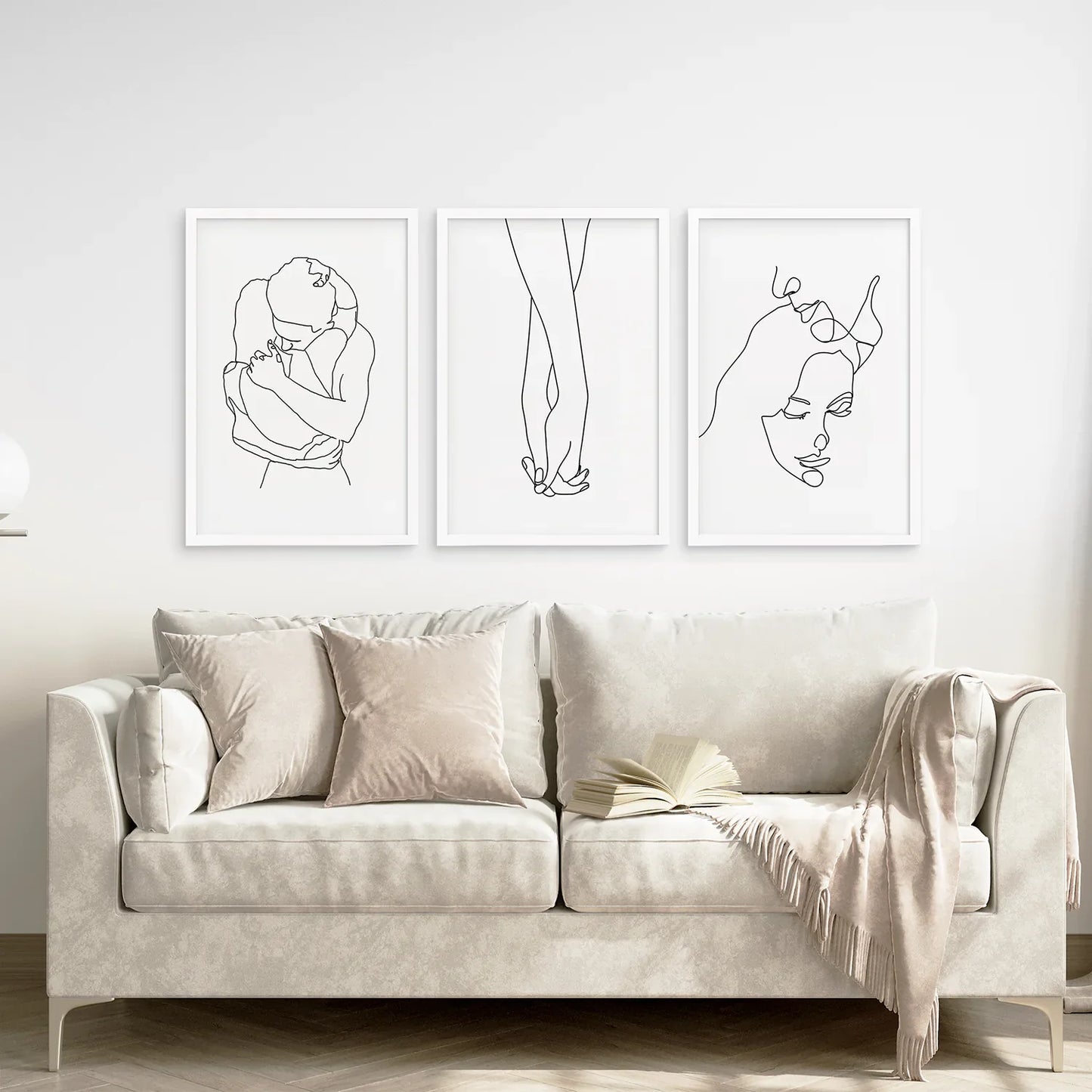 Couple Line Art Wall Art Set of 3, Holding Hands Prints