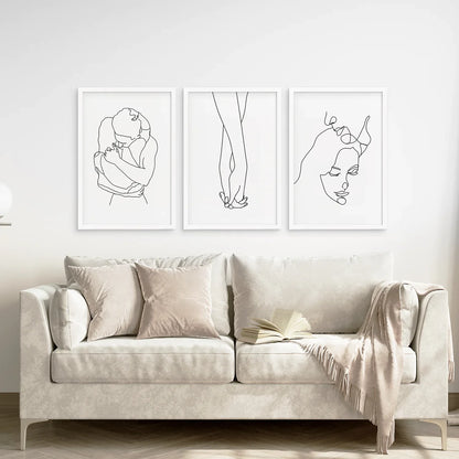 Couple Line Art Wall Art Set of 3, Holding Hands Prints