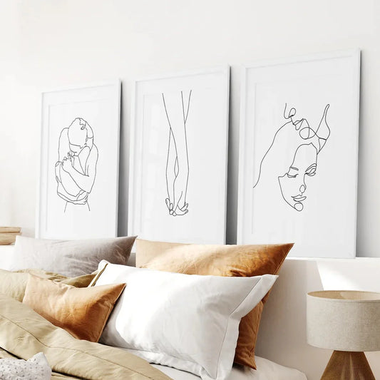 Couple holding hands one-line wall art set of 3