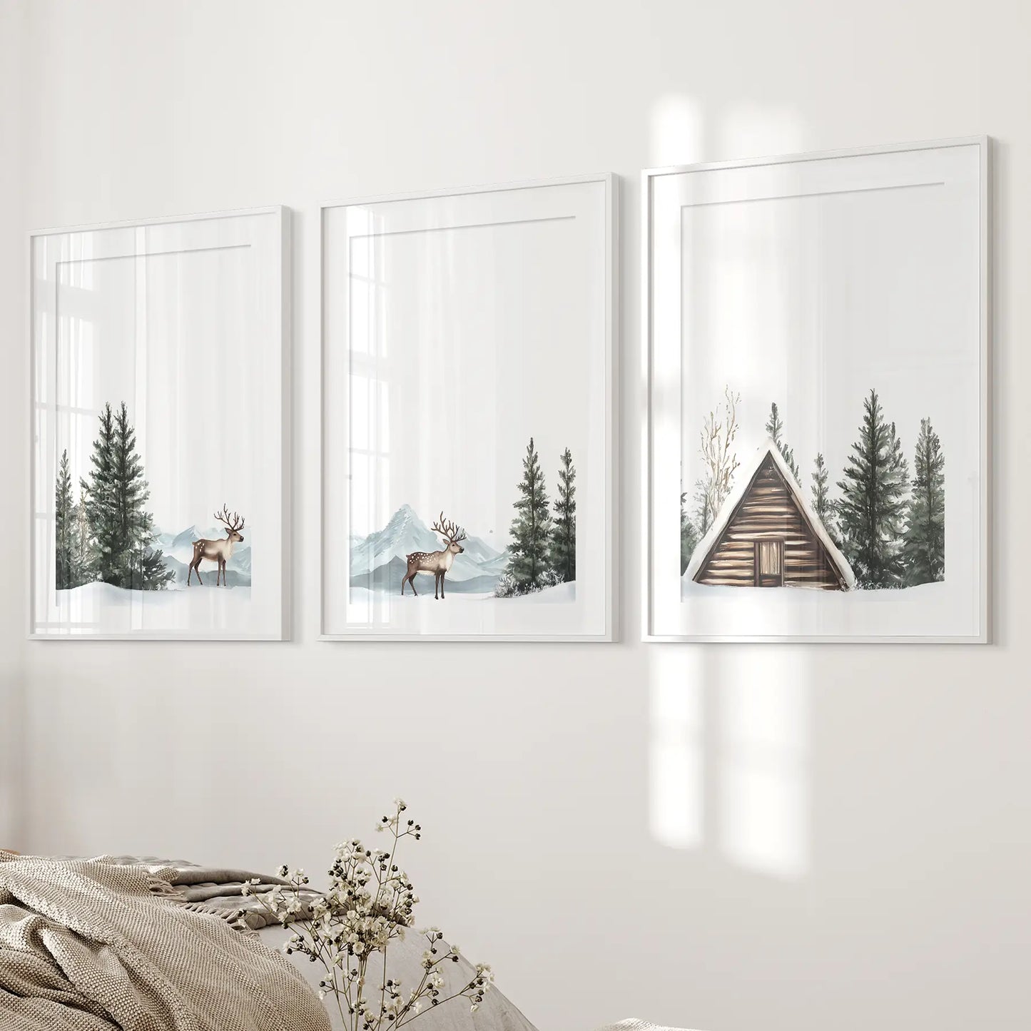 Rustic Cabin Winter Wall Art, Snowy Forest 3 Piece Set