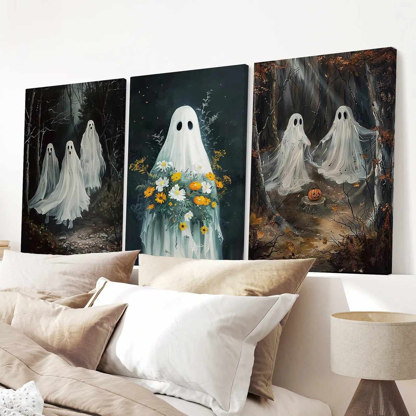 Halloween Ghosts in the Forest Wall Art Set of 3