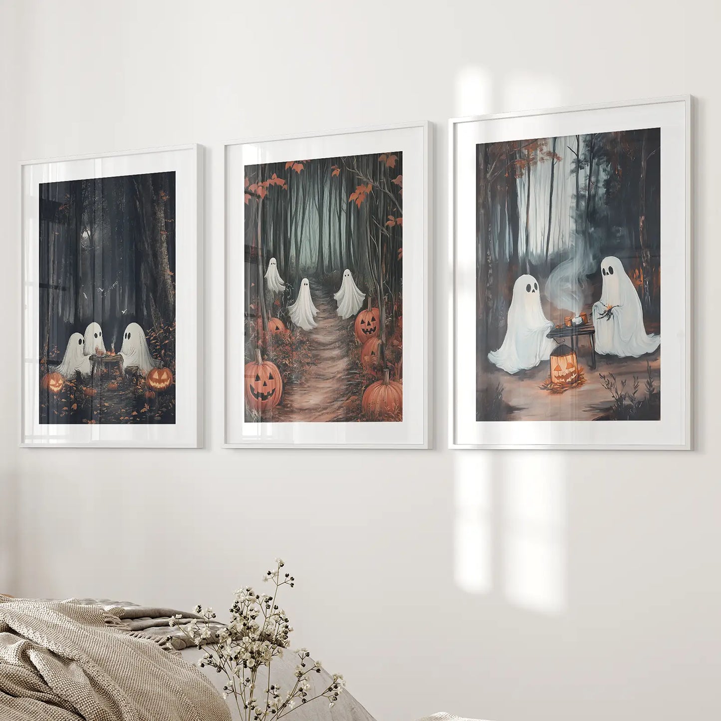 Ghost Couple Fall Forest Wall Art Set of 3 Prints
