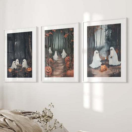 Ghost Couple Fall Forest Wall Art Set of 3 Prints