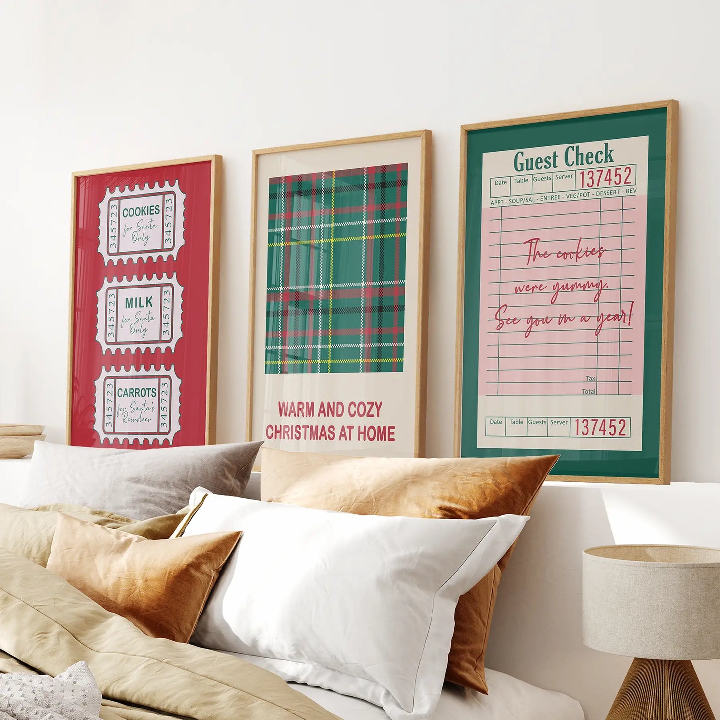 Cozy Christmas seasonal wall art set of 3 prints