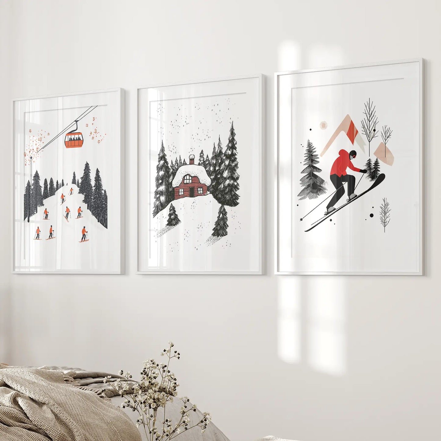 Alpine Skiing Winter Wall Art Set of 3 Prints