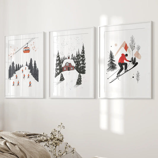 Alpine Skiing Winter Wall Art Set of 3 Prints