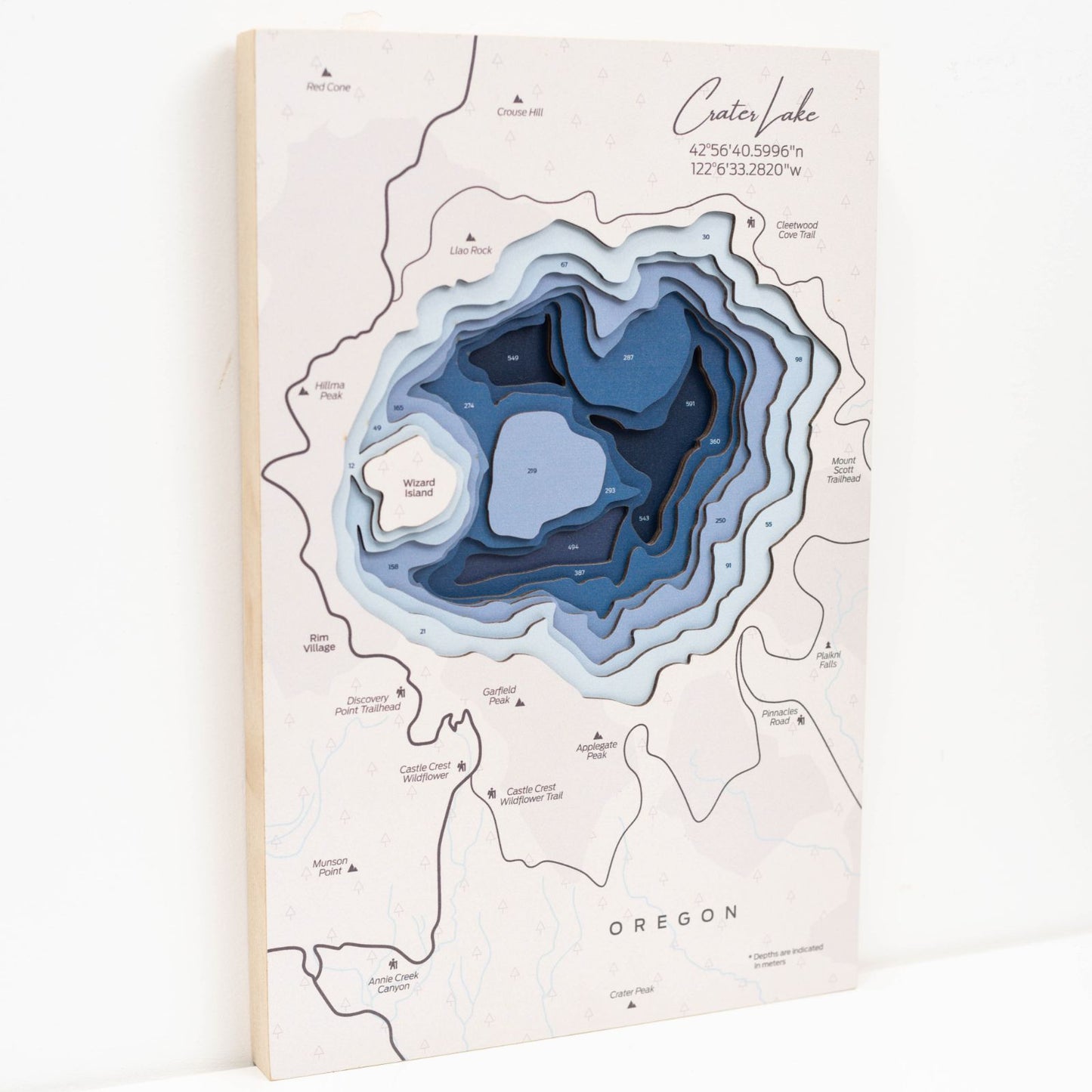 Wooden Crater Lake Map Wall Art